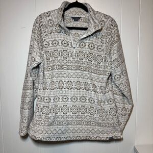 Eddie Bauer Cream and Brown Patterned QUARTER ZIP Jacket